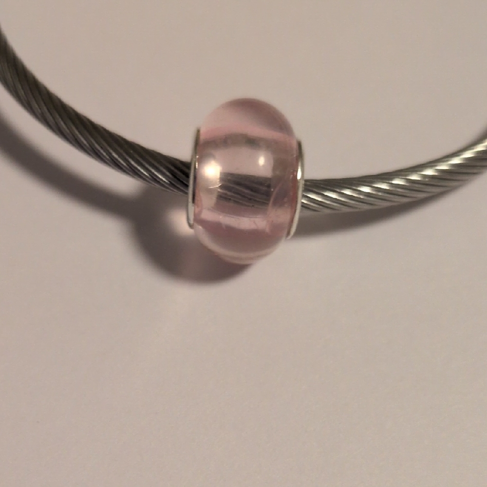 Silver with Translucent‎ Pink Charm for Pandora Style Bracelet